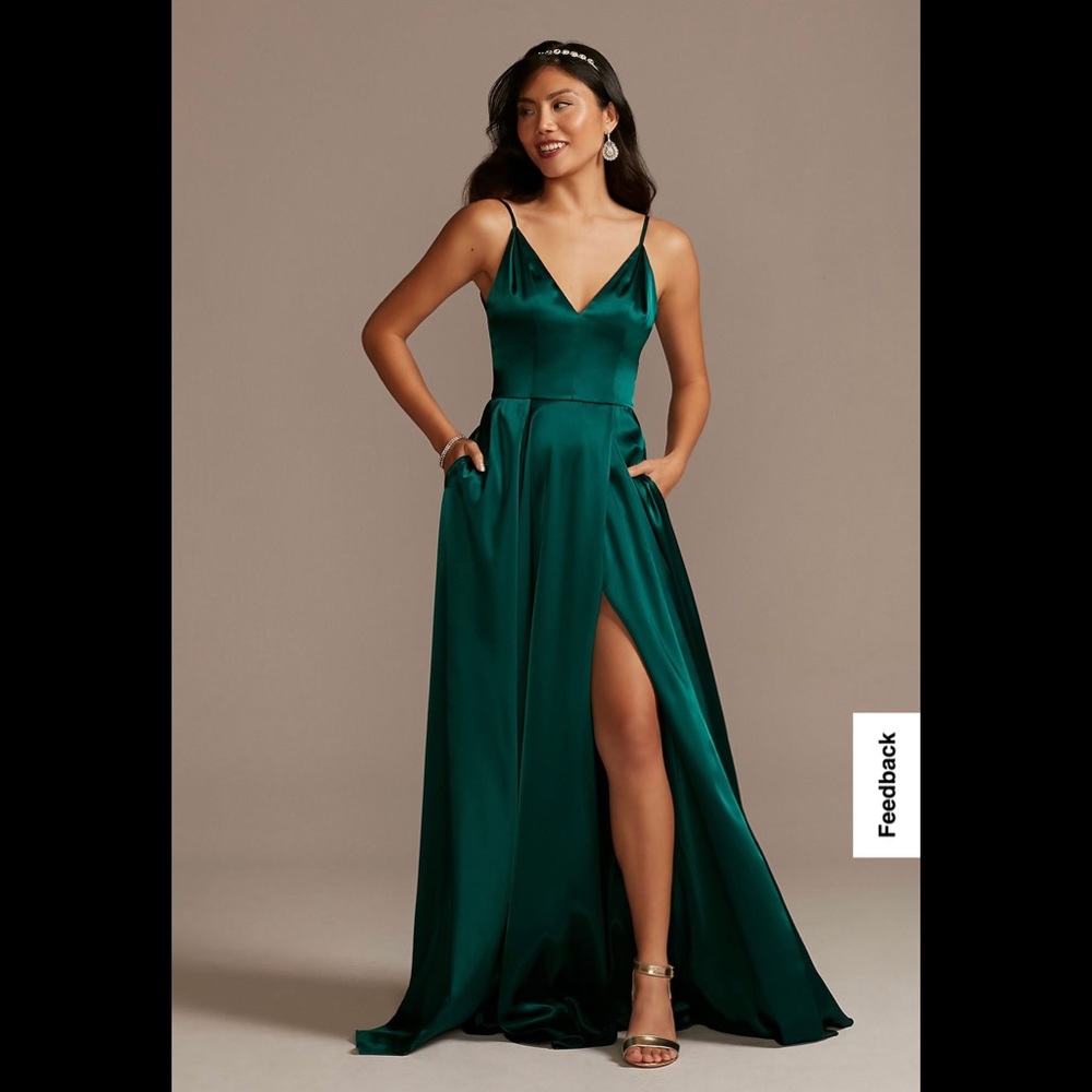 Galina Signature - Charmeuse Deep V-Neck A-Line Bridesmaid Dress in Gem
